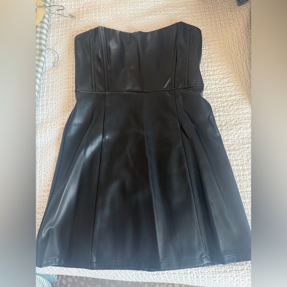 Astr Black Strapless Faux Leather Dress